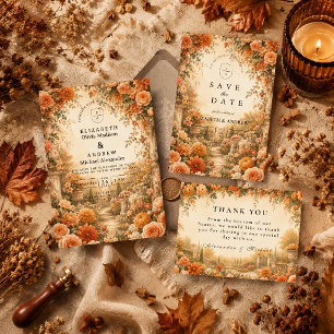 Carte De Remerciements Mariage Élégant de Jardin d'Automne