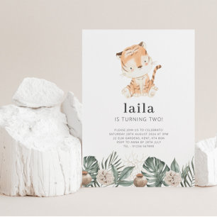 Tiger Vert Flore Photo Anniversaire Invitation