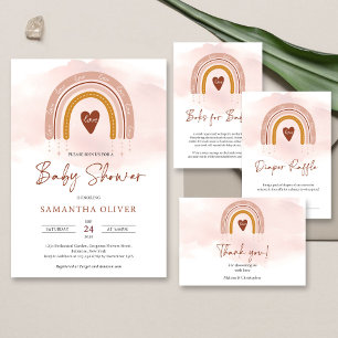 Invitation Boho Poudre rose arc-en-ciel C'est un Baby shower 