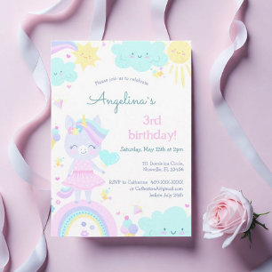 Invitation de 3ème anniversaire avec une licorne d