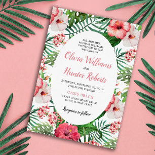 Invitation Hibiscus floral tropical Mariage blanc