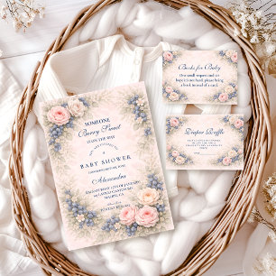 Invitation Baby Shower Fleur de Bleuet au Ruban Bleu
