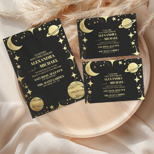 Invitation Mariage céleste du croissant d'or noir