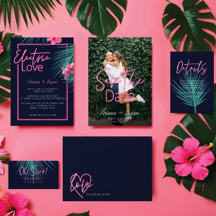 Serviette En Papier Electric Love Neon rose Tropical Mariage rétro