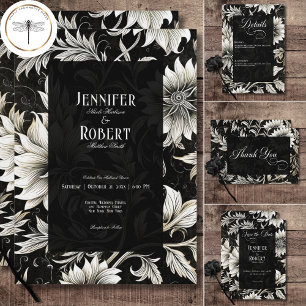 Invitation Gothique foncé Vintage noir & blanc Floral Damask