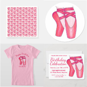 Invitation Chaussures Toe Rose Ballet Ballerina Danse Anniver