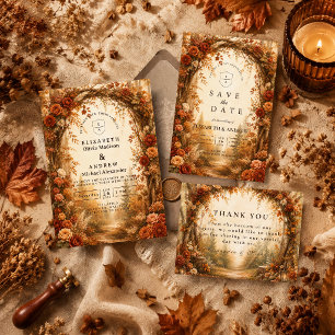 Carte De Remerciements Mariage romantique en forêt d'automne