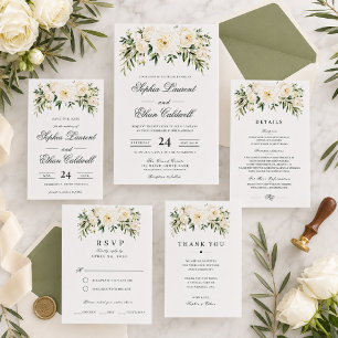 Carte de réponse de mariage Roses du jardin blanc