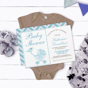 Invitation Baby shower garçon bleu mou