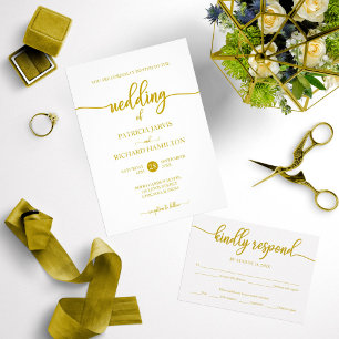 Invitation Élégant Mariage Elopement de calligraphie Or