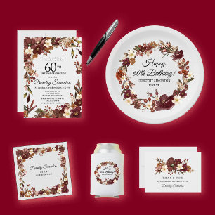 Invitation Bourgogne Mauve ivoire automne floral 60e annivers