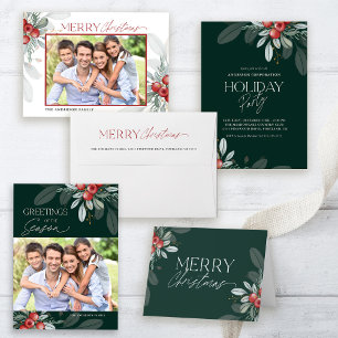 Cartes Pour Fêtes Annuelles Photo moderne élégante Joyeux Noël vert
