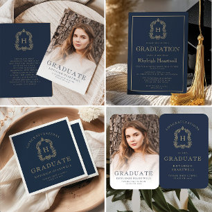 Serviette En Papier Monogramme Crest Marine Blue Gold Party