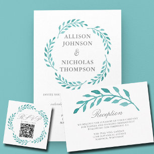Carte D'accompagnement Aquarelle Turquoise simple Mariage de la vigne bot