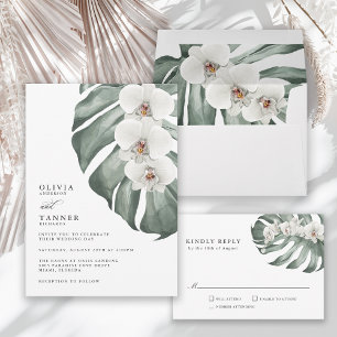 Cartons Réponse Orchidées blanches sur Monstera Mariage tropical R