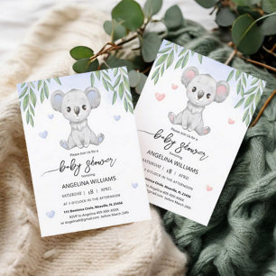 Baby shower invitation avec un koala mignon.