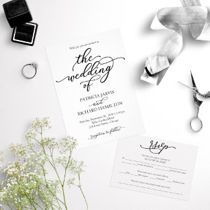 Invitations de mariage noir et blanc simple et chi
