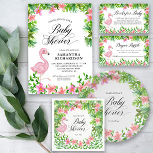 Invitation Flamant rose rose Fleurs tropicales Baby shower de