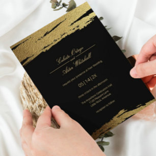 Invitation Mariage noir de peinture à l'huile Faux or moderne