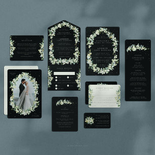 Éventail Mariage d'hiver Elégant Black Snowberry+Eucalyptus