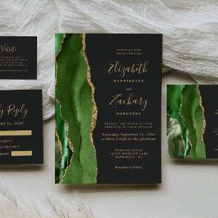 Invitation Hunter Green Gold Agate Dark Mariage