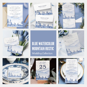 Invitation Tout En Un Mountain Blue Woodland Watercolor Mariage Repas