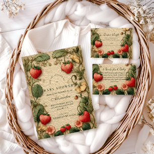 Invitation Fête de naissance Cottagecore à la fraise