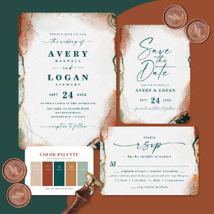 Carte couleur Mariage Turquoise foncé et cuivre gr