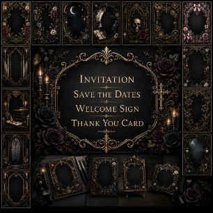 Invitation Mariage Gothique Rose Noire Crâne Coeur 