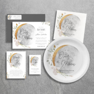Carte D'accompagnement Livres de lune d'or Boho pour le baby shower