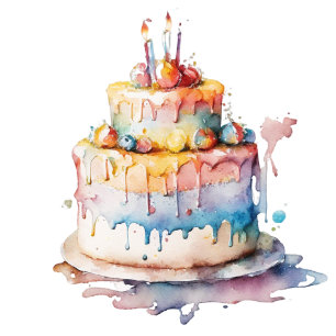 Sticker Aquarelle Whimsical Birthday Cake