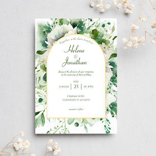Invitation Moderne Emerald Green Floral Élégant Mariage Boho