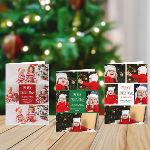 Cartes Pour Fêtes Annuelles Joyeux Noël Green Script Family Photo Collage