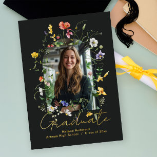 Moderne Wilde Bloemen Zwarte Boog Foto Afstudeerfe Papieren Bordje
