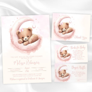 Carte D'accompagnement Aquarelle rose pâle Raffle de l'ours fille couche
