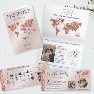 Invitation Destination Mariage Passport World Map Registre QR