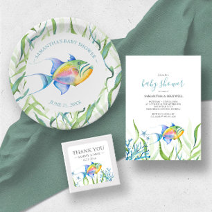 Invitation Tout En Un Baby shower de poissons tropicaux tout en une invi