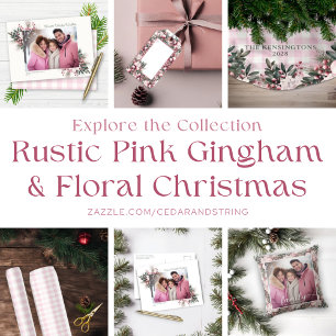 Jupon De Sapin En Polyester Brossé Fêtes de Noël Rustique Rose En vichy Floral