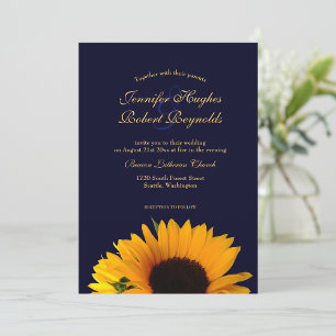 Invitation Mariage de tournesol bleu marine joyeux et élégant