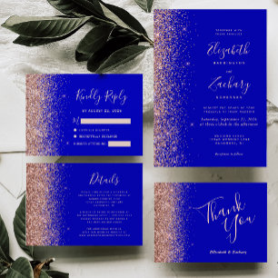 Invitation Rose Royal Bleu moderne Parties scintillant Or Mar