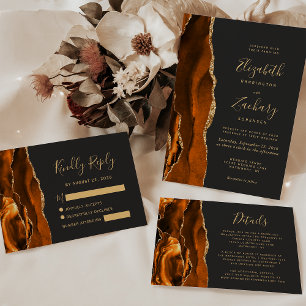 Carte D'accompagnement Détails de mariage sombre Agate Or Brûlé Doré