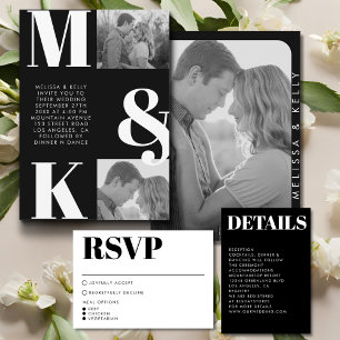 Carte De Remerciements Mariage photo minimaliste moderne Gras Monogramme