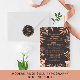 Rose Gold & Grey Palm Feuille Faire-part de mariag