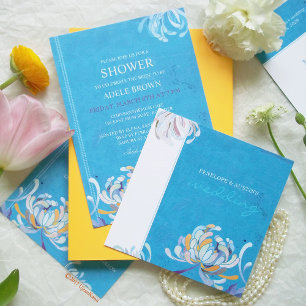 Invitation Fleur de maman colorée Turquoise Mariage