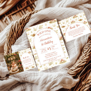 Invitation Blush Woodland Wild One Anniversaire