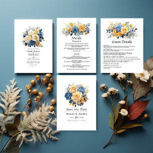Menu Mariage floral bleu et or