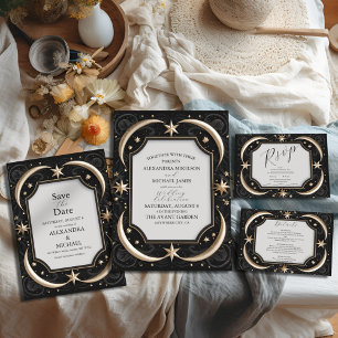 Save The Date Mariage céleste de minuit noir étoiles lune
