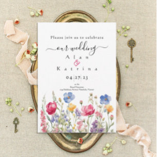 Invitation Jardin coloré Boho Fleurs sauvages Folle Invitatio