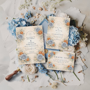 Save The Date Mariage Botanique Rose Bleue