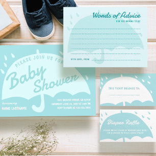 Sticker Carré Baby shower de pluie parapluie moderne Merci garço